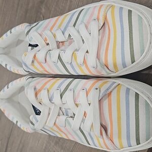 J Crew Printed Canvas Sneakers Multicolor Stripe Athletic Shoe Size 7.5